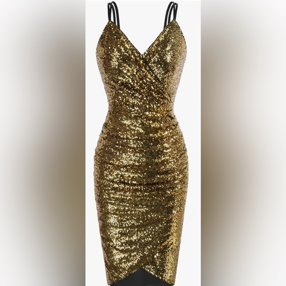 NWT GRACE KARIN GOLD/BLACK SEQUENCE MID LENGTH DRESS - Picture 2 of 8